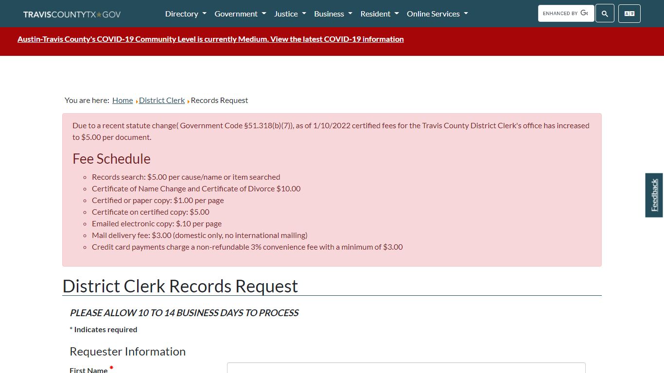 District Clerk Records Request - Travis County, Texas